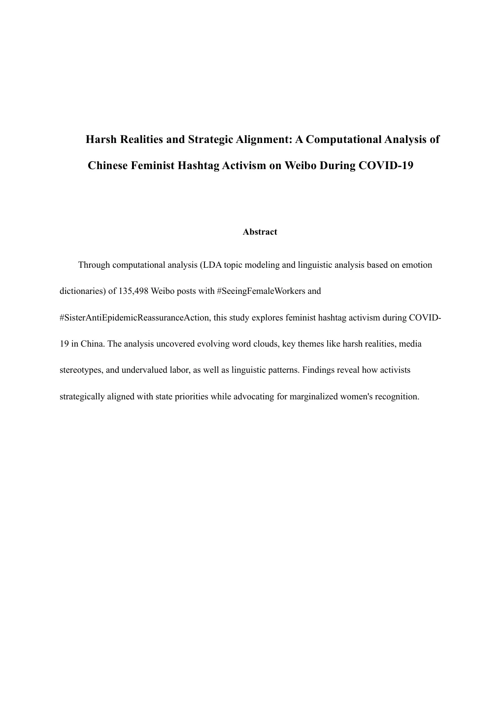 First page of the feminist hashtag activism paper